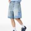 K030 Men's 13.2 OZ Snap Hook 3D Baroque Embroidery Denim Shorts