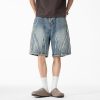 DK13 Men's Raw Edge Fringe Patchwork Distressed Denim Shorts