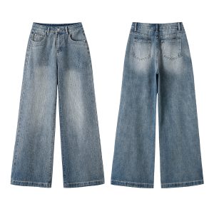 Women's 11 OZ Rhinestone Classic Five Pockets Wide Leg Jeans