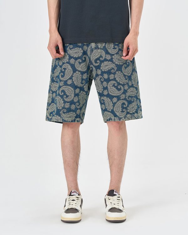 1161 Men's 12.8 OZ 100% Cotton Baggy Paisley Bandana Jacquard Denim Shorts