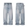 M-FJ013 Men's 13.2 OZ Light Stone Wash Vintage Blue Wide Leg Jeans