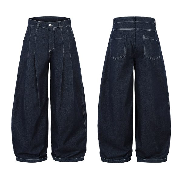 3066 Men's 10.8 OZ Baggy Raw Dark Indigo Denim Pleated Balloon Jeans