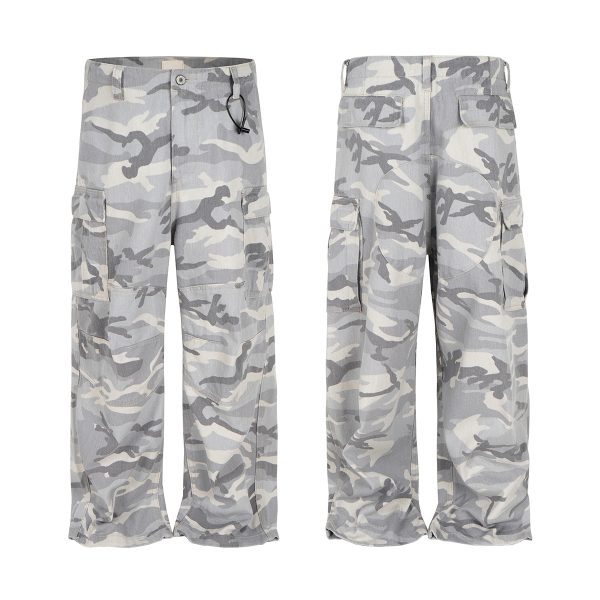 ZJ113  Men's 100% Cotton Baggy Military Snow Camo Cargo Pants