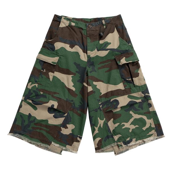 8486 Men's 9.8 OZ 100% Cotton Baggy Military Ripstop Camo Cargo Cropped Capri Pants