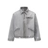 Q148 Men's 15.2 OZ Boxy Ripped Destroyed Zip‑up Denim Jackets