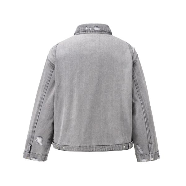 Q148 Men's 15.2 OZ Boxy Ripped Destroyed Zip‑up Denim Jackets