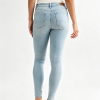 Women's Stretch High Rise Skinny Pale Light Blue Enzyme Stone Wash Sandblasted Jeans