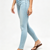 Women's Stretch High Rise Skinny Pale Light Blue Enzyme Stone Wash Sandblasted Jeans
