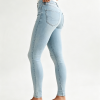 Women's Stretch High Rise Skinny Pale Light Blue Enzyme Stone Wash Sandblasted Jeans