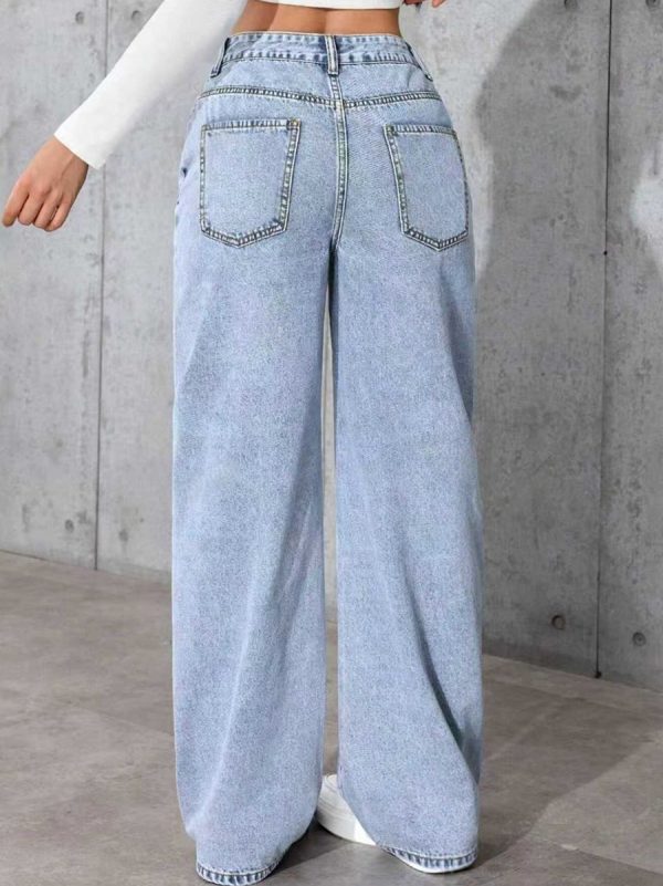 1788124903573977.jpeg Women's 11.8 OZ Low‑Mid Rise Wide Leg Snow Wash Jeans
