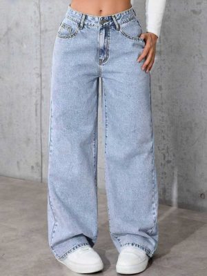 Women's 11.8 OZ Low‑Mid Rise Wide Leg Snow Wash Jeans