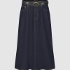 Women's 12.8 OZ High Rise Minimalist A‑line Midi Denim Skirts