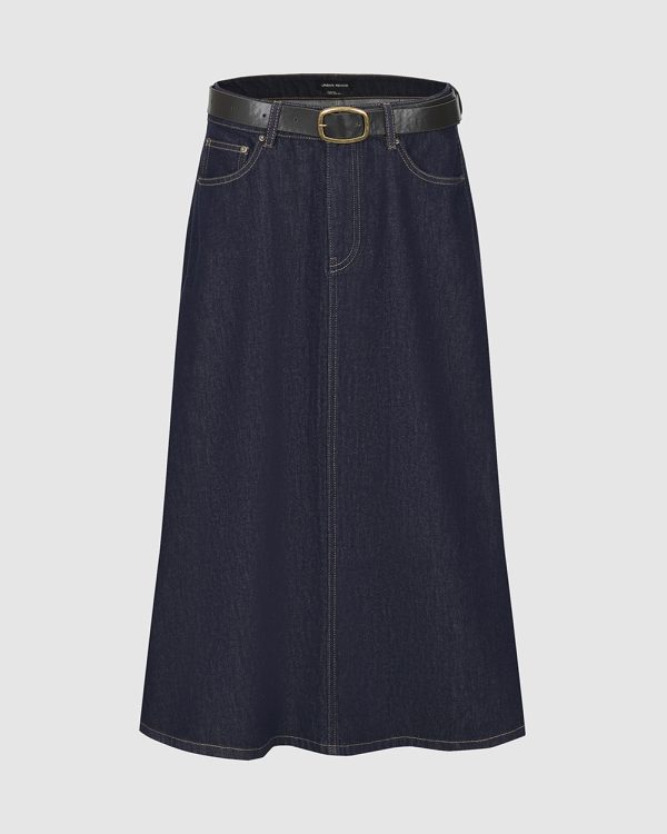 Women's 12.8 OZ High Rise Minimalist A‑line Midi Denim Skirts