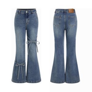Women's 11.5 OZ High Rise Bow Tie Lace‑up Flare Jeans