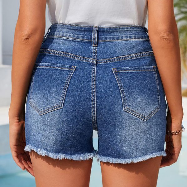 Women's 10.8 OZ High Rise Ripped Distressed Raw Hem Denim Shorts