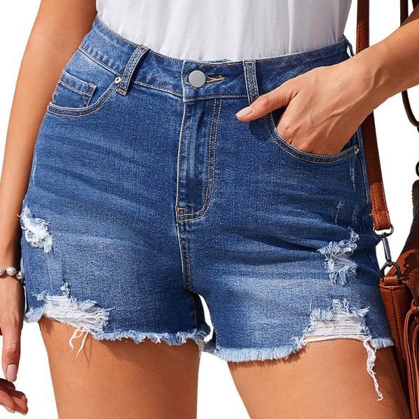Women's 10.8 OZ High Rise Ripped Distressed Raw Hem Denim Shorts