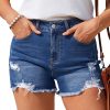Women's 10.8 OZ High Rise Ripped Distressed Raw Hem Denim Shorts