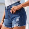 Women's 10.8 OZ High Rise Ripped Distressed Raw Hem Denim Shorts