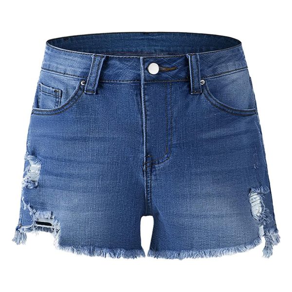 Women's 10.8 OZ High Rise Ripped Distressed Raw Hem Denim Shorts