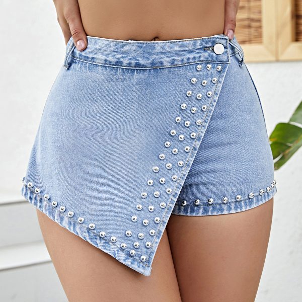 1788146279986651.jpg 35816 Women's 10.8 OZ Y2K Stretch Silver Metal Studs Denim Skort