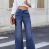B0G6Y9PCXK Women's 11.8 OZ High Rise Wide Leg Raw Frayed Released Hem Jeans