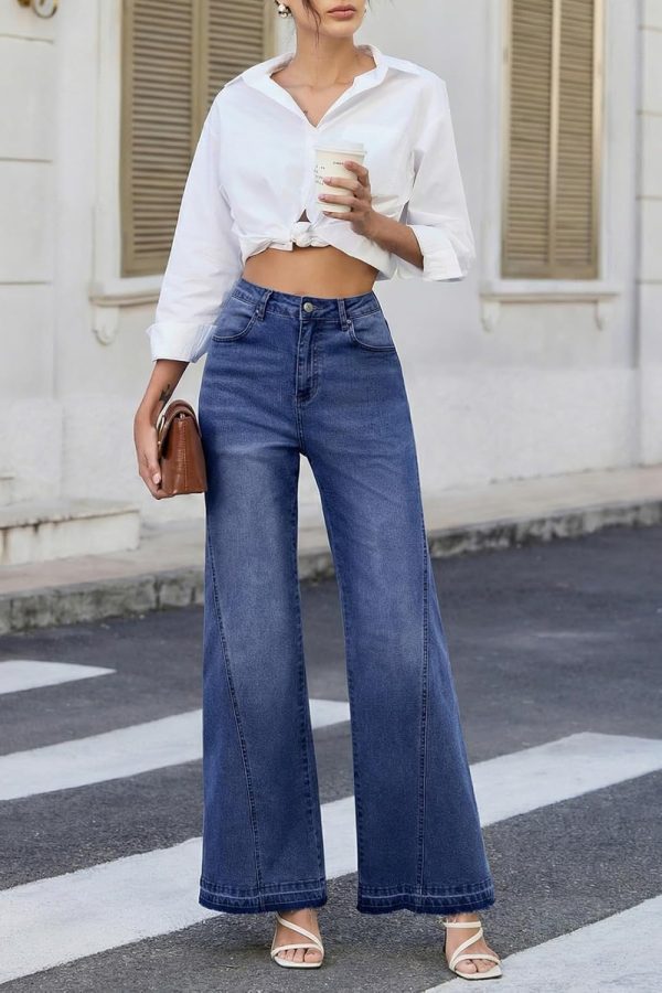 B0G6Y9PCXK Women's 11.8 OZ High Rise Wide Leg Raw Frayed Released Hem Jeans