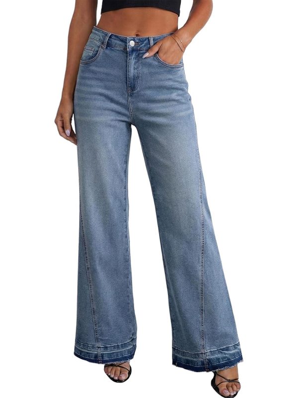 1788157487722344.jpg Women's 11.8 OZ High Rise Wide Leg Raw Frayed Released Hem Jeans
