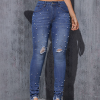 D-064 Women's 10.8 OZ Y2K All‑over Pearl Studs High Rise Ankle Length Cropped Skinny Jeans