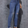 D-064 Women's 10.8 OZ Y2K All‑over Pearl Studs High Rise Ankle Length Cropped Skinny Jeans
