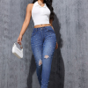 D-064 Women's 10.8 OZ Y2K All‑over Pearl Studs High Rise Ankle Length Cropped Skinny Jeans
