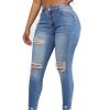 Women's 10.8 OZ Plus Size High Rise Destroyed Ripped Ankle Length Cropped Skinny Jeans