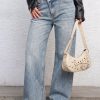 1097 Women's 12 oz Y2K Criss‑cross Crossover Waistband Acid Snow Wash Wide Leg Jeans