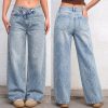 1097 Women's 12 oz Y2K Criss‑cross Crossover Waistband Acid Snow Wash Wide Leg Jeans