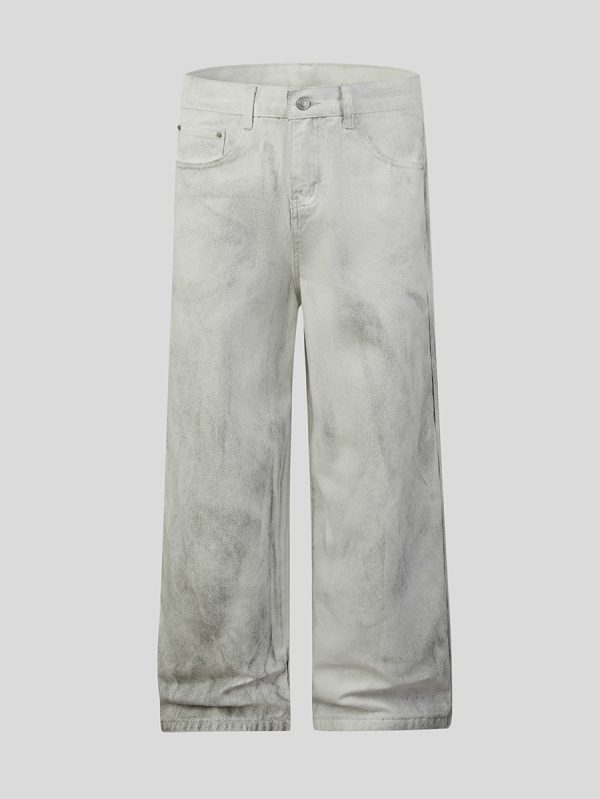 BY490 Men's 12.8 OZ Grunge Marble Tie Dye Wash Wide Leg Jeans