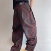 LBC001 Men's 3D Digital Burgundy Leopard All Over Printing Canvas Pants