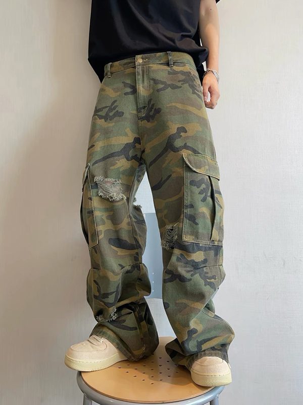 1788614713252475.jpg CAMO001 Men's Skate Camo Distressed Cargo Ripped Wide Leg Pants