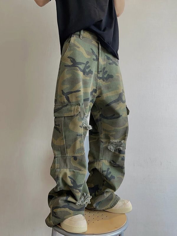 1788614718113571.jpg CAMO001 Men's Skate Camo Distressed Cargo Ripped Wide Leg Pants