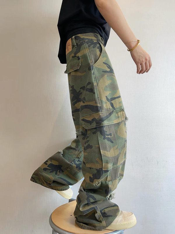1788614731180855.jpg CAMO001 Men's Skate Camo Distressed Cargo Ripped Wide Leg Pants