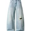 9205 Men's Curved‑leg Back‑half Elastic Waistband Ripped Jeans