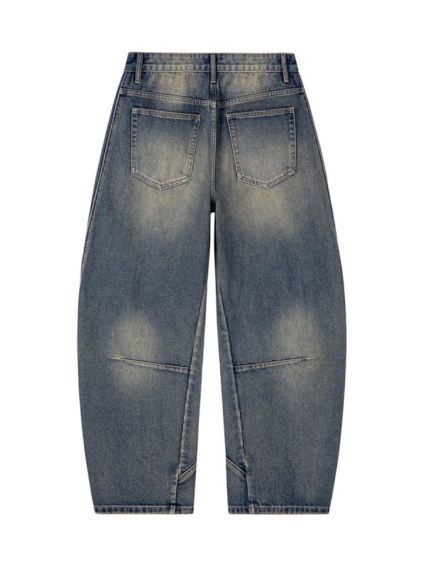 PB004  Men's 12.8 OZ Banana Curved‑leg Cut Vintage Faded Jeans