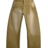ZAB001 Men's 15.8 OZ Vintage Faded Wash Barrel‑leg Baggy Jeans