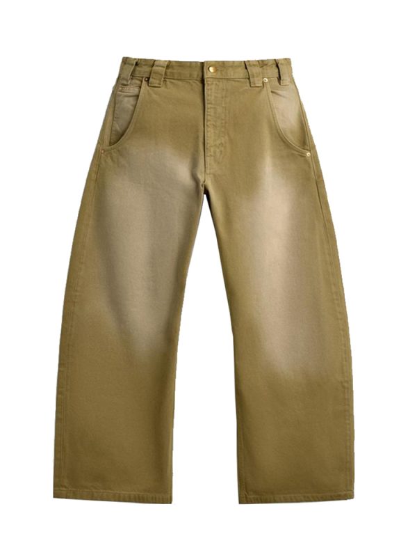 ZAB001 Men's 15.8 OZ Vintage Faded Wash Barrel‑leg Baggy Jeans