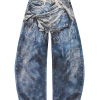 14032 Men's 14.2 OZ 3D Digital Printing Barrel Cut Curve-leg Jeans