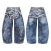14032 Men's 14.2 OZ 3D Digital Printing Barrel Cut Curve-leg Jeans