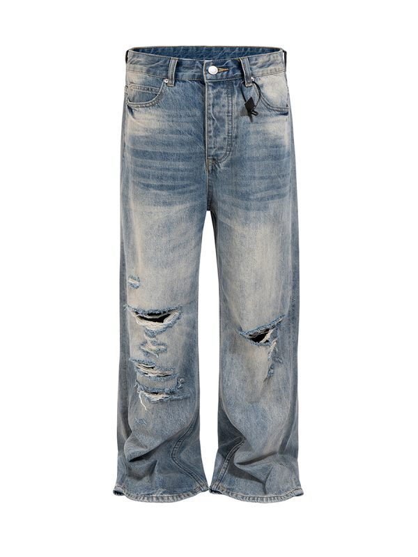 ZJ140 Men's 14.6 OZ Grunge 90s Vintage Ripped Straight Jeans