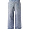 Q166 Men's 14.5 OZ 3D Digital Printing Rhinestone Loose Straight Jeans