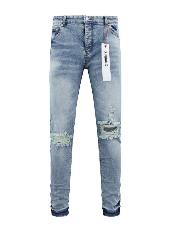PB105 Men's 10.6 oz Stretch Destroyed Ripped Skinny Fit Jeans