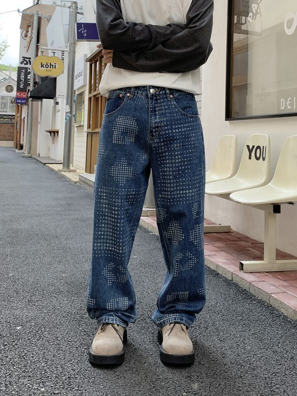 6803 Men's 13.6 OZ All‑Over Laser Etching Relaxed Straight Jeans