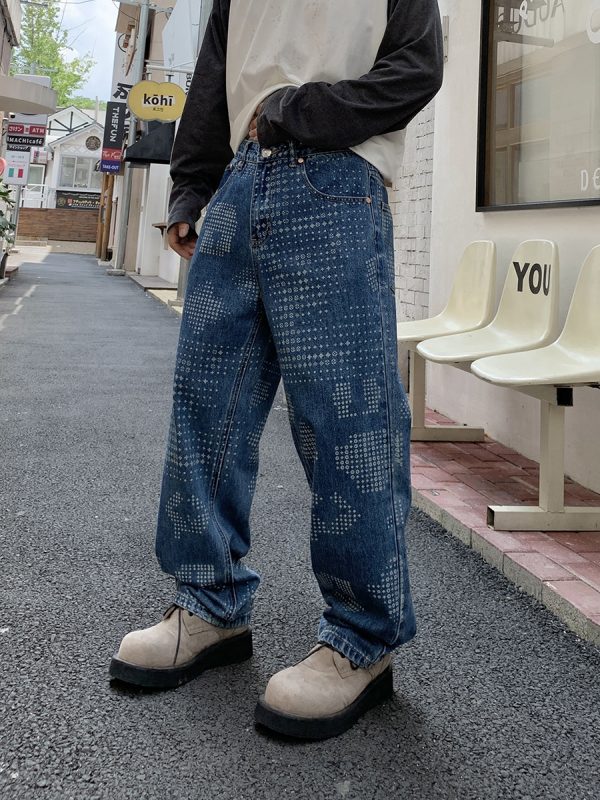 6803 Men's 13.6 OZ All‑Over Laser Etching Relaxed Straight Jeans