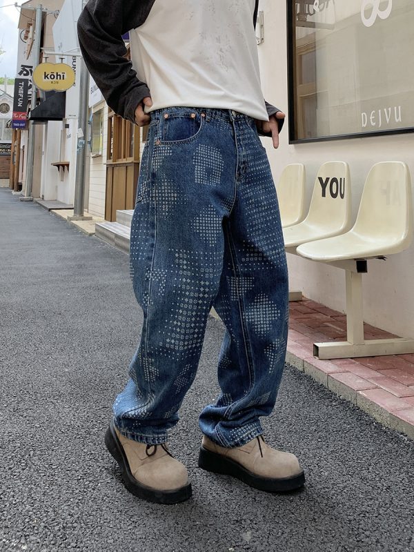 6803 Men's 13.6 OZ All‑Over Laser Etching Relaxed Straight Jeans